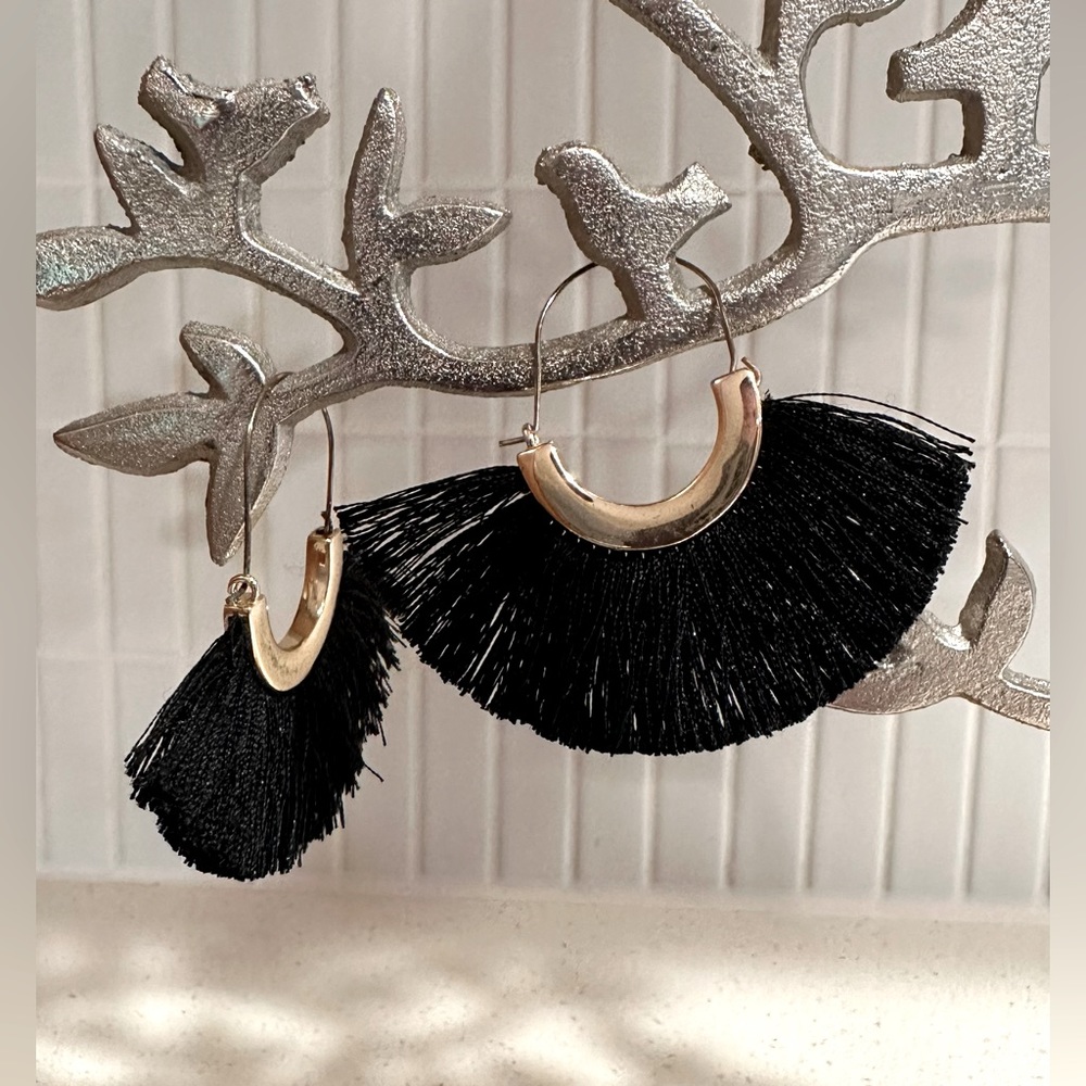 Black and Gold Fan Earrings